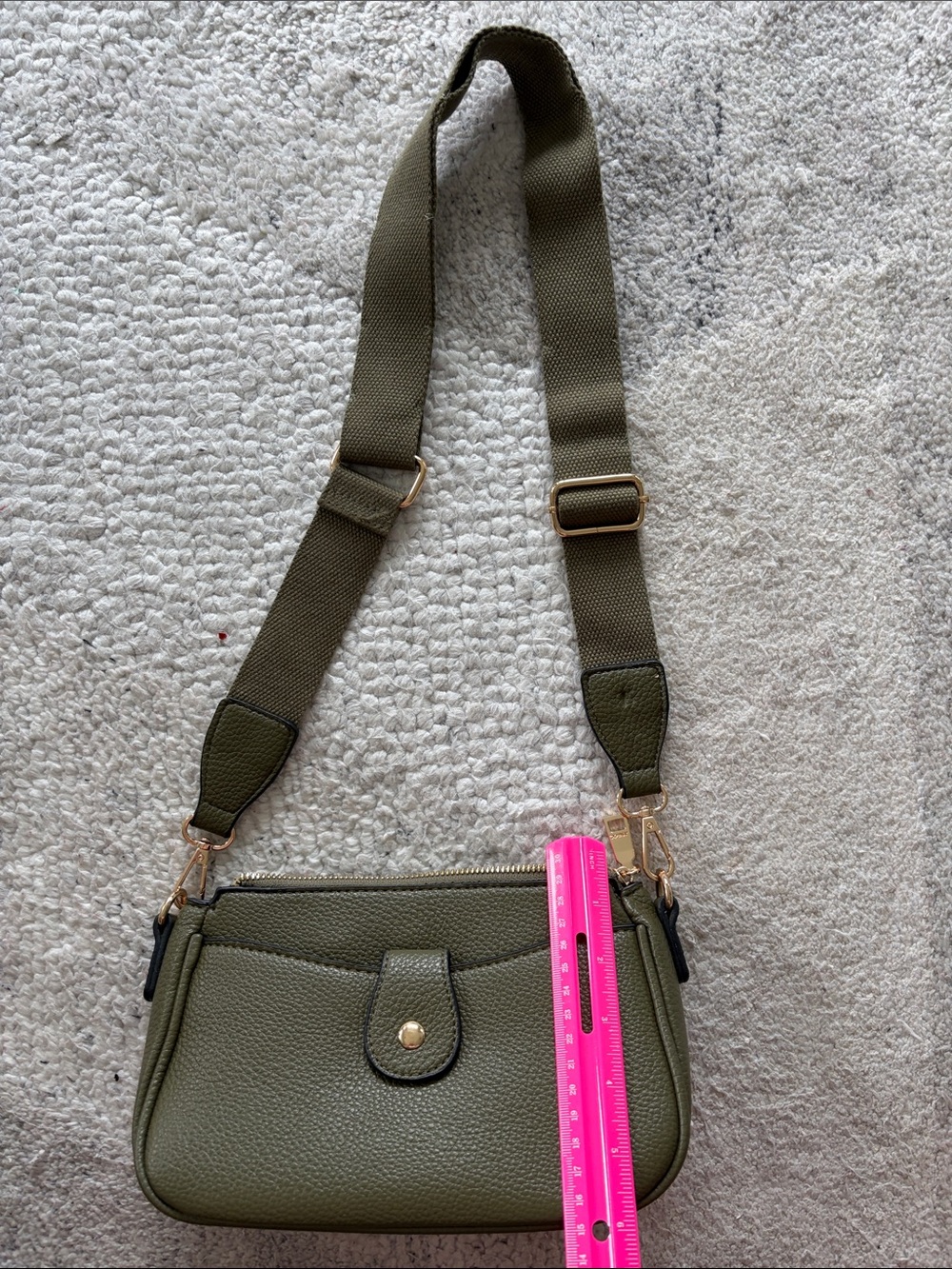 Olive Green Pebbled Crossbody with Adjustable Strap